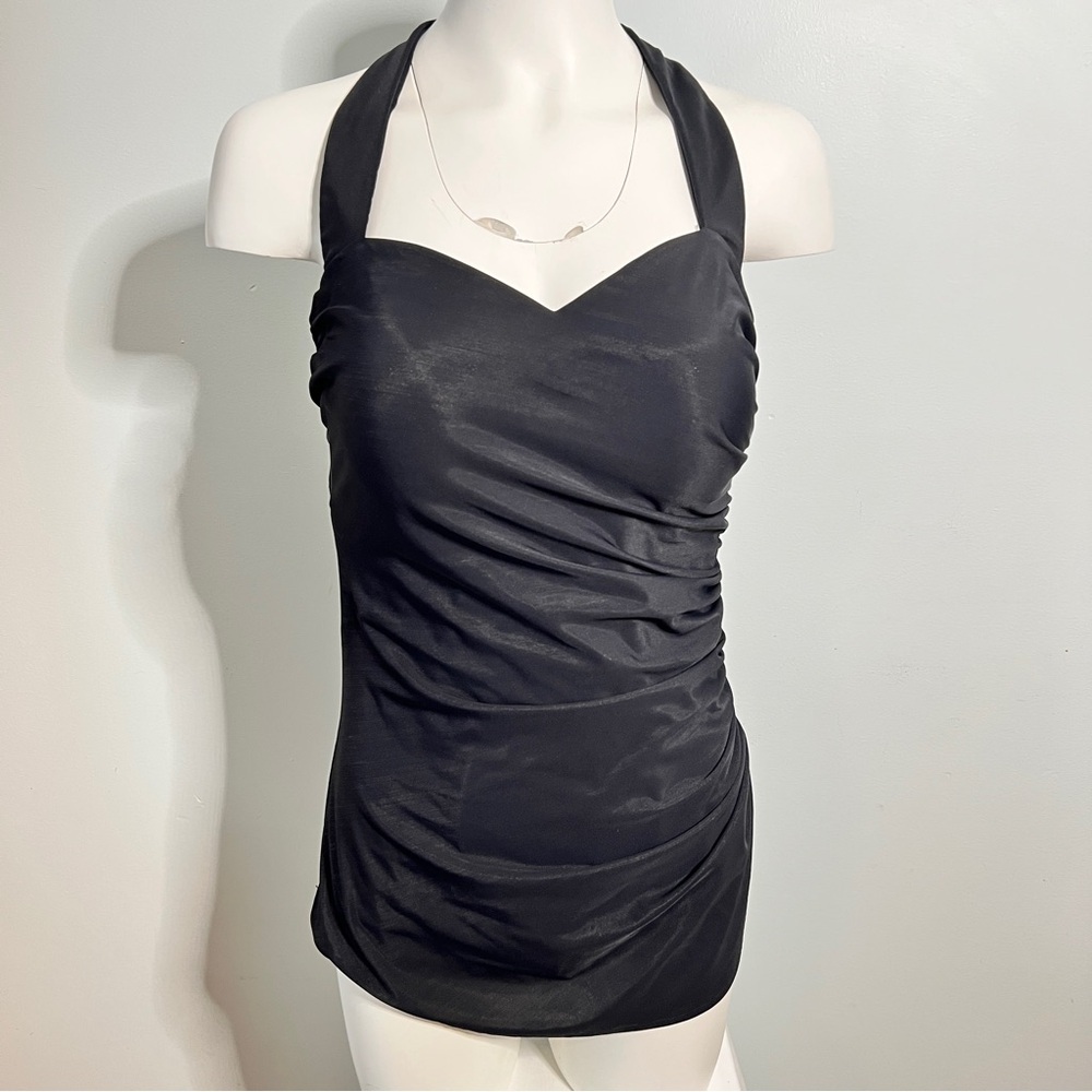 Lands' End Black Ruched Halter Tank Swimwear - Picture 2 of 8